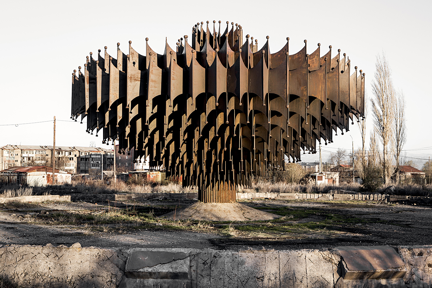 The iron fountain originally built in the area of the Polytechnic University of Gyumri by Arthur Tarkhanyan, 1982. The fountain is still standing after a strong earthquake in 1988 destroyed a big part of the city. Gyumri, Armenia. Photo: Stefano Perego.