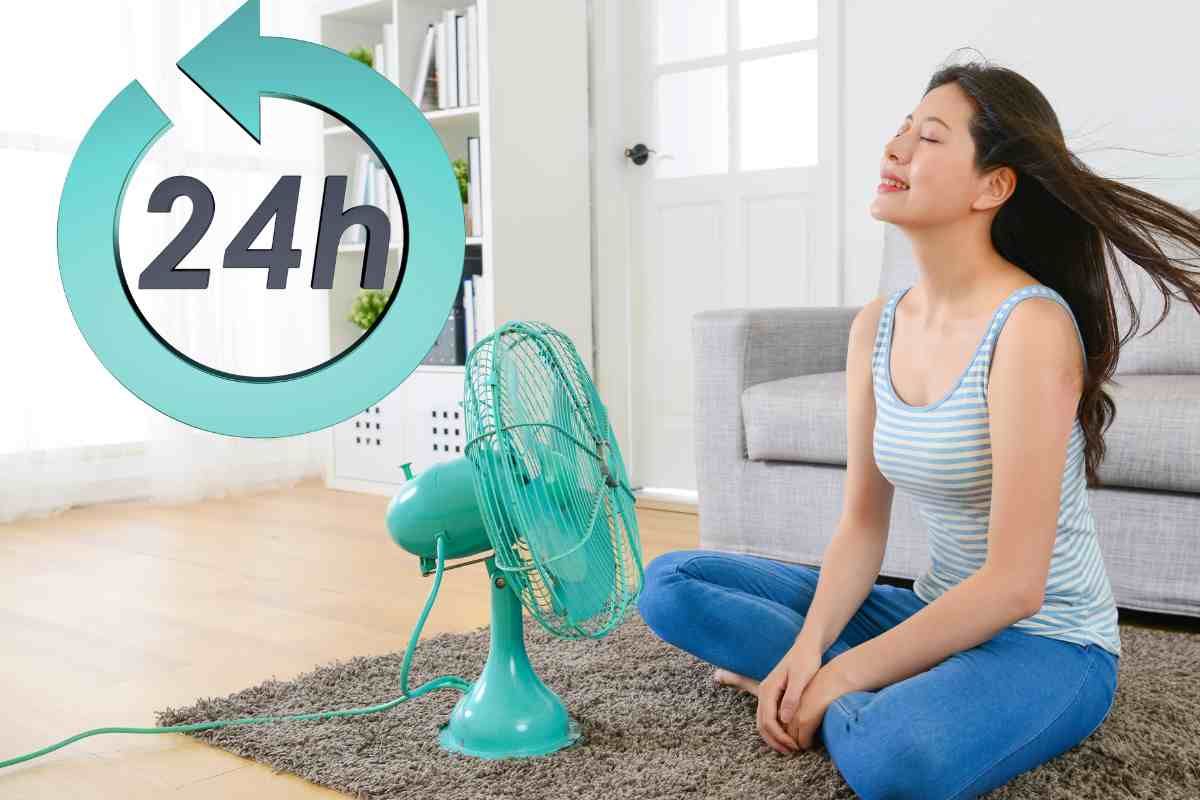 Donna con ventilatore acceso