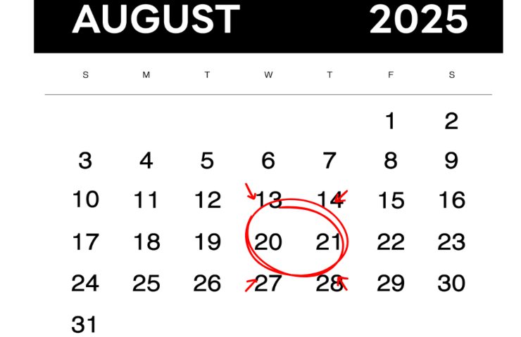 calendario di agosto